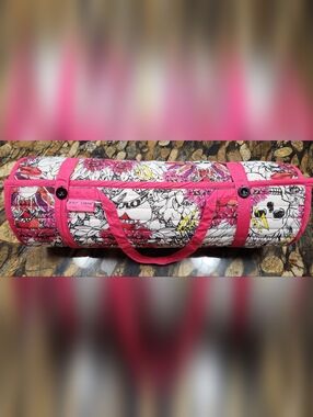 Betsy Johnson Pink Skull Floral Quilted Beach Mat with Contrast Trim